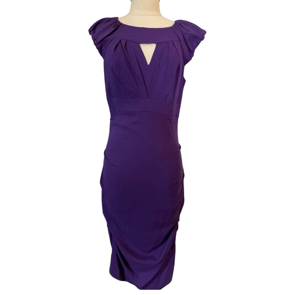 Nicole Miller Collection Purple Silk Blend Sheath Dress Ruched Size 8